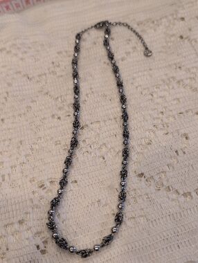 Polished Silver-Tone Beaded Rope Necklace for Women